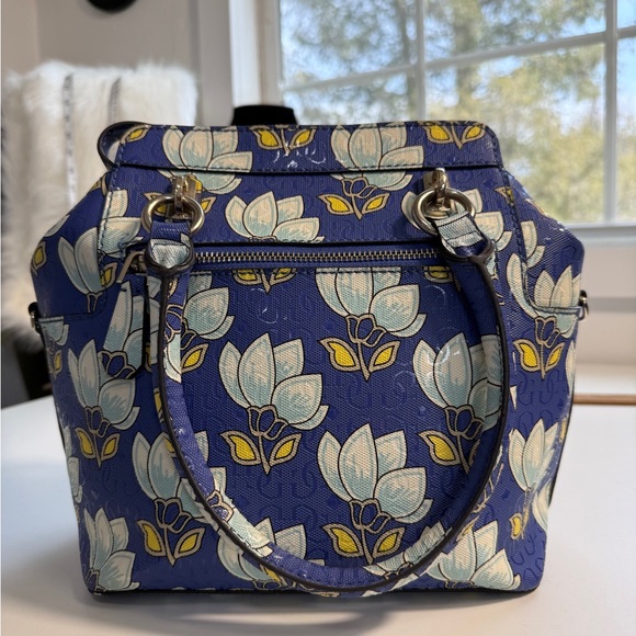GUESS two way blue Floral Satchel with silver Accents - Picture 3 of 11